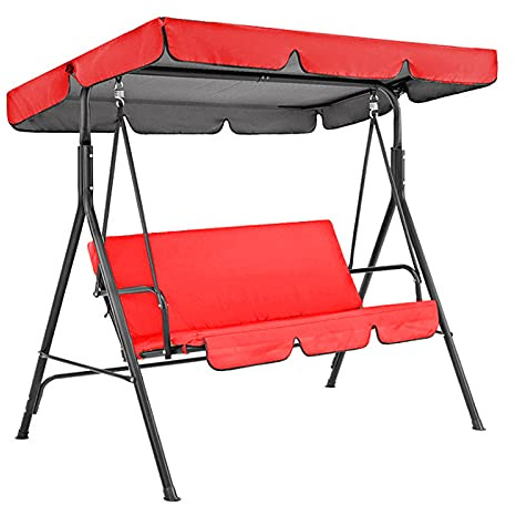 Replacement Canopy with Swing Cushion Cover - 210D Oxford Waterproof UV Resistant Swing Top Seat Covers Set for Outdoor Garden Patio Hammock 2-3 Seater Sunshade Awning (Red,142x120cm)