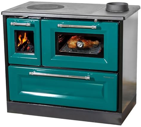 Kaminofen mit Backfach und Herdplatte 4012 Grün Holzofen 8 kW Holz Ofen Mehrfachbelegung Kamin Heizofen Küchenherd