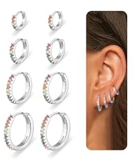 Nelytiya 4 Paar Ohrringe Silber 925 Creolen Silber 925 für Damen 18K Vergoldet Gold Creolen Set Klein Hypoallergen Cartilage Ohrringe mit Zirkonia 7/8/9/10mm