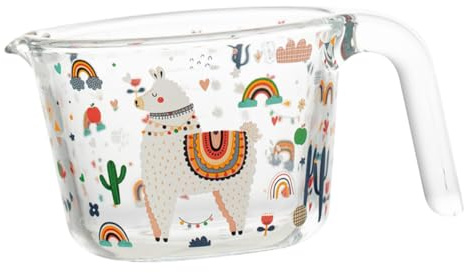 HOMOBABE Jarra Medidora de Vidrio con Escala Precisa y Diseño de Dibujos Animados Taza Multifunción Resistente Altas Temperaturas para Cocina para Leche Salsas y Bebidas Hogares y