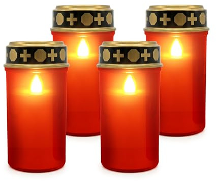 Relaxdays LED Grablicht, 4er Set, rot | Grabkerzen Friedhof