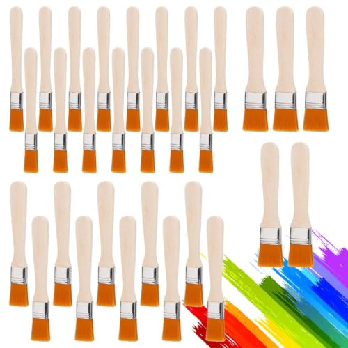 30 Stück Klein Flachpinsel Pinselset für Lacke Kunst Entstauben Ölgemälde | Lackpinsel Flache, Kleine Pinsel Borstenpinsel Set, Nylonborsten Malerpinsel Lackierpinsel mit Holzgriff