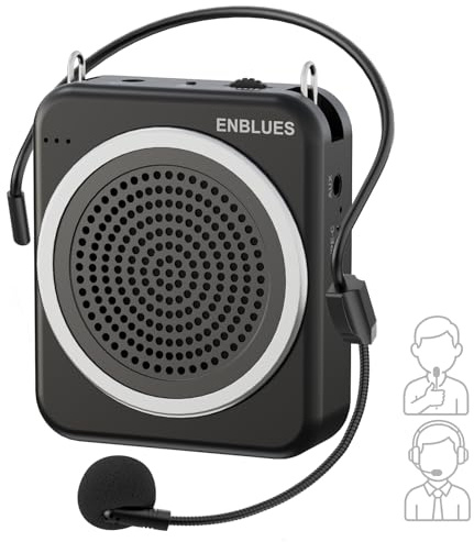 ENBLUES Amplificador de voz con micrófono con cable para profesores, altavoz portátil de 15 W 2800 mAh para aula, entrenamiento, guías turísticas, yoga, al aire libre, (negro)