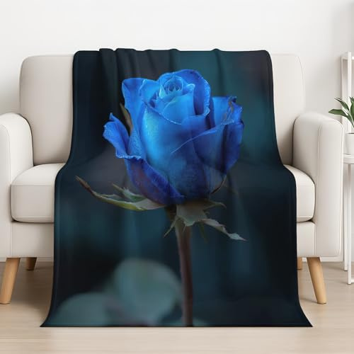 Mysig fleecefilt realism fleecefilt fräsch lugn blommor varm fluffig gosig filt för soffa/säng/soffa filt 130 cm x 150 cm, blå