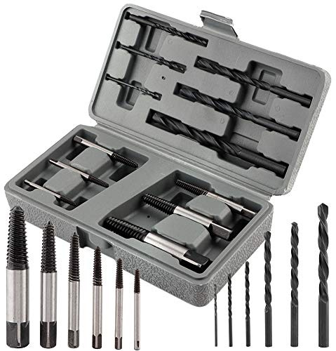 Aumotop Juego de Extractores de Tornillos Easy Out, Herramientas Extracción Pernos Rotos Rígidos para Madera y Metal, Brocas HSS, Kit 12 Uds.