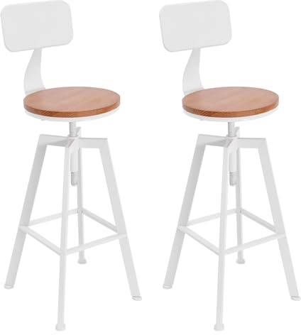 Eieblek Barstol, barstol i trä, set om 2 med ryggstöd, justerbar höjd 63–83 cm, vintage stil industriell barstol ståpall, för kök vardagsrum bar matsal
