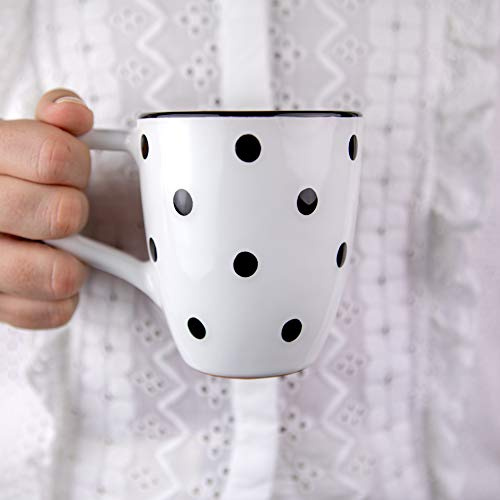 City to Cottage® - Keramik Kaffeebecher 300 ml | Weiß und Schwarz | Polka Dots | Handgemacht | Keramik Geschirr | Kaffee Tee Becher