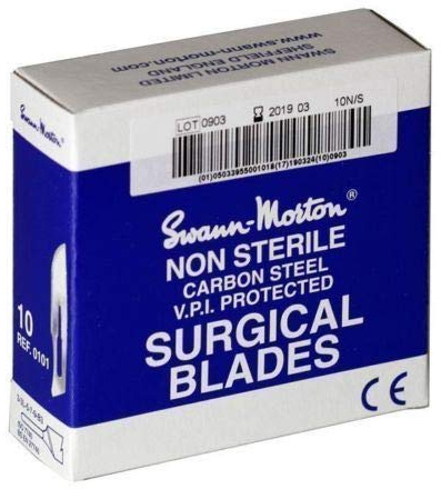 Swann Morton Lames de scalpel non stériles pour boîte bleue CE #‿6, 9, 10, 11, 12, 12d, 13, 14, 15, 15A, 15C, 15T, D/15, 16, 18, 19, 20, 21, 22, 22A, 23, 25, 25A, 27, No.24