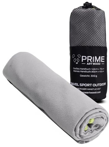 PRIME ART WOOD Mikrofaser Handtuch, Schnelltrocknend, Saugstark, Super Weich, Viele Größen & Farben, Reisehandtuch, Sporthandtuch, Badetuch (Grau, 140x70cm)