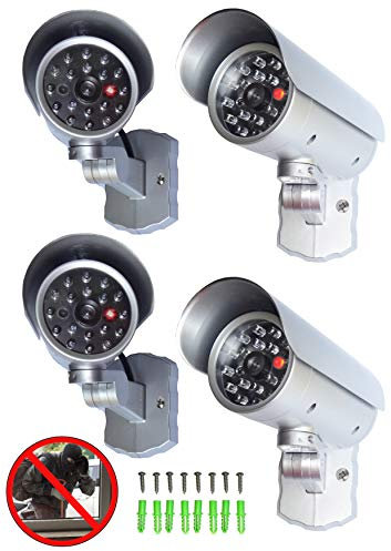 4 cámaras Falsas de vigilancia Falsas con LED Parpadeante, cámara de Seguridad CCTV Falsa para Interiores y Exteriores
