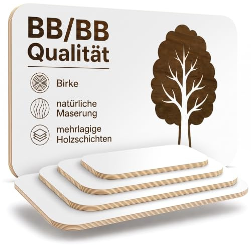 AUPROTEC 80x40 cm Multiplex Platte | weiß | Eckenradius 100mm | 18mm | Holzplatte, abgerundeten Ecken, mehrlagig querverleimt, astarme Oberfläche, Birke BB Qualität, für Handwerk, industrie & DIY