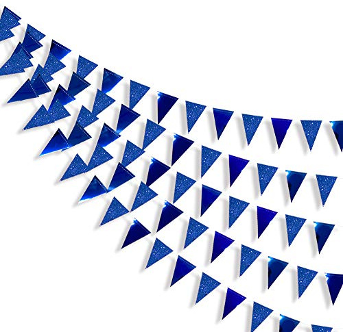 pinkblume 30 Ft Dreieck Blau Banner Doppelseitig metallisches Papier Wimpelkette für Hochzeit, Babyparty, Brautparty, Geburtstag, Jahrestag, Partyzubehör