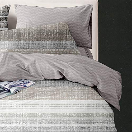 WedDecor Grey Duvet Cover Set Single, Geometric Print Stright Lines Design Soft Microfibre Quilt Cover Set with Zipper Closure, Hypoallergenic Bedding Set with One Pillowcase - Single (135cm x 200cm)