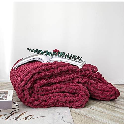 MANG Gestrickte Decke Handgefertigtes Grobe Strickdecke Wolle Garn Arm Kuscheldecke Große Klobige Stricken Decke, Schwarz/Rosa/Grau/Weiß, 100 X 120cm