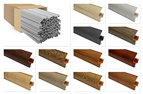 LEMAL Sockelleisten Sparpaket, PVC 65x23mm - Fußleisten mit Kabelkanal - (30 Meter 8607 Holzoptik Nussbaum) Abschluss Leisten Teppichboden
