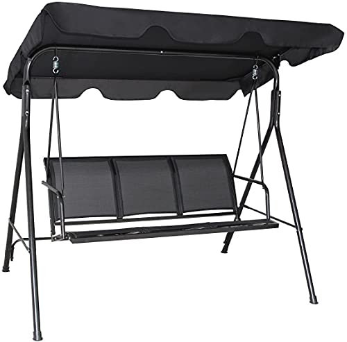 COSTWAY Hollywoodschaukel Gartenschaukel Schaukelbank Gartenliege mit Sonnendach 3-Sitzer(Schwarz)