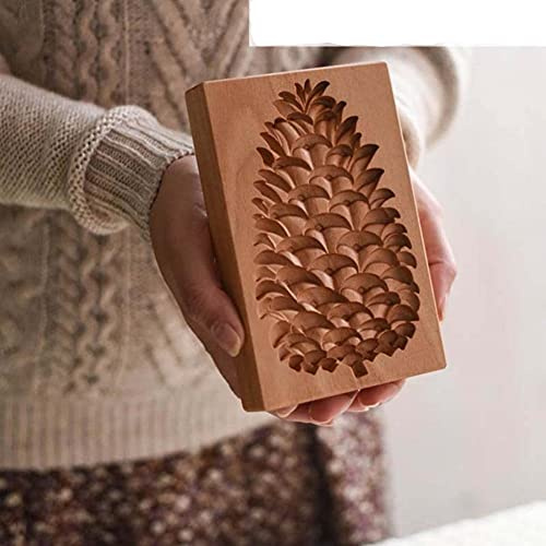 Funny Cookie Cutter Wooden Carved Embossing Mold for Gingerbread, DIY Shapes Cookie Stamp Biscuit Moulds for Cake Decorating Dessert Chocolate Sugar Craft, Kitchen Baking Tools (Pine Cone)