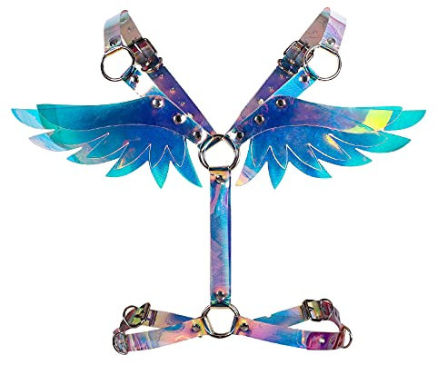 PETMHS Damen Punk Leder Körperkette Aushöhlen BH Breast Schulter Gesichtspunkt Flügel Gürtel Kette Strand Voll Rahmen Taille Käfig Brustgeschirr Charm Party Club Rave Dessous (Laser bunt)