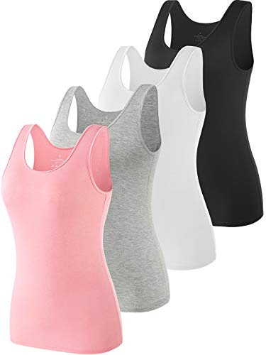 Ymmchy Tank Tops für Damen Unterhemd Stretch Workout Tops 4-er Pack