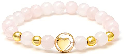 MILAKOO Natursteine Armband Damen Edelsteine mit Herz Anhänger gold Freundschaftsarmband 8mm Perlenarmband