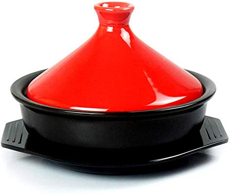 Casserole Plats, 23Cm Céramique Tajine Pot Ragoût Casserole Mijoteuse Tajine Marmite sans Plomb (Rouge)