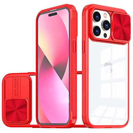 Dqtaoply Phone Camera Cover for iPhone 14 Pro Max Case, Heavy Duty Shockproof Protective Military Grade Slide Camera Cover Slim Phone Case Compatible with iPhone 14 Pro Max - Red
