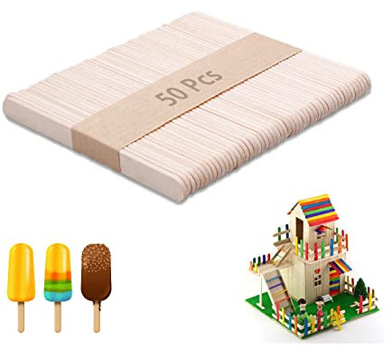 zoerbufan 50 Stück Holzstäbchen, Eisstiele Holz, Eis selber machen, Holzspachtel zum Basteln und Holz Eisstiele, Kinder, DIY, 114 mm x 10 mm x 2 mm