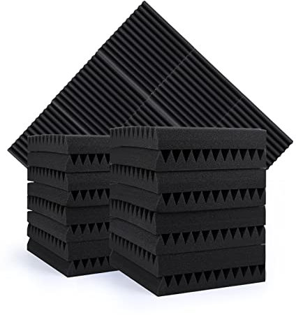 Javik Sound Proofing Acoustic Foam Panels, 2 X 12 X 12 12 Pcs High Density Wedges Acoustic Panels Fireproof Sound Absorbing Wall Panels for Recording Studio, Home, Offices (Black)