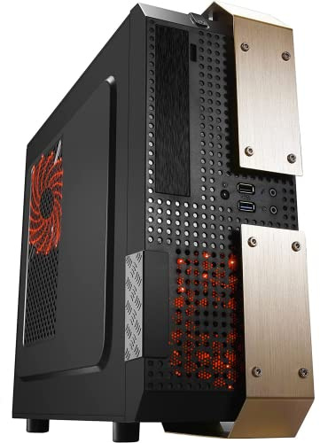 SIMPLETEK - Black and Red Gaming Case with Aluminium Foil Front and Top | uATX MICRO-ATX MINI-ITX mATX