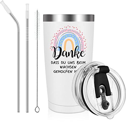 Livole Geschenke für Lehrer, Lehrerin zum Abschied, Lehrer Tasse, Geschenk Lehrerin Grundschule - Danke Dass Du Uns Beim Wachsen Geholfen Hast - 20OZ 600ml Kaffeebecher mit Deckel und Strohhalm