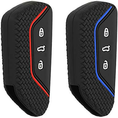 kwmobile 2X Autoschlüssel Silikon Cover kompatibel mit VW Golf 8 3-Tasten Autoschlüssel Hülle - Schlüsselhülle Case in Schwarz Rot Schwarz Blau