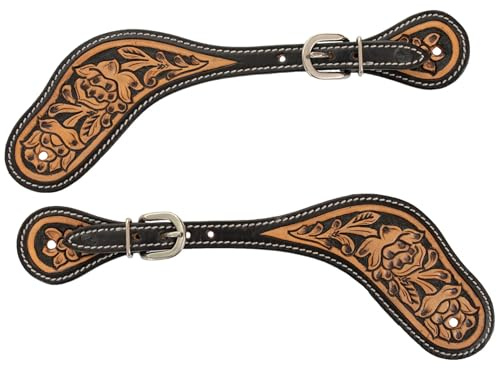 Reinsman Circle Y Men's Blooming Wild Adjustable Durable Vintage Leather Spur Straps with Western Style & Floral Tooling | Versatile Horse Tack for Barrel Racing & Leisure Riding