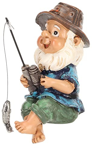 Fishing Gnome Garden Statues Outdoor, Resin Gnome Dwarf Figurines Ornament for Lawn Patio Yard Decor, Funny Gardeners