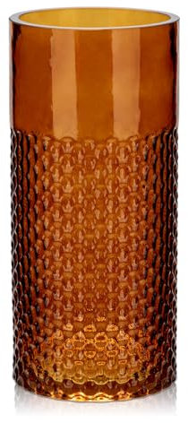 Hollyone 22cm Amber Glass Vase for Flowers, Modern Cylindrical Vase for Home Decor, Wedding, Birthday, Living Room, Bedroom, Kitchen Decorations