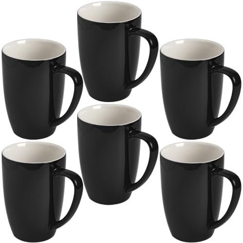 homEdge Porcelain Mug Set, 480 ml Cup for Tea, Latte, Mocha, Hot Chocolate, Set of 6, Black