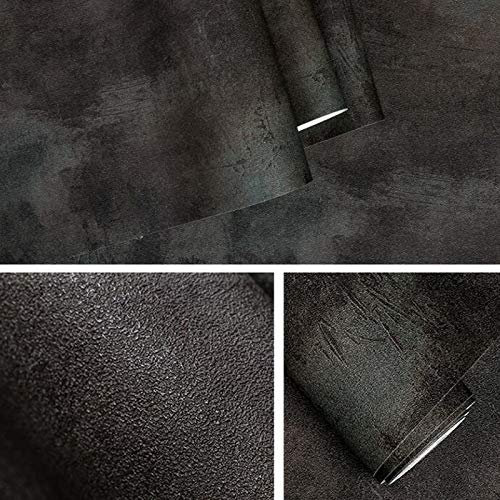 HELVES Schwarzer Retro-Vinyl-Beton-Wand-Effekt-Tapete Retro-einfache Farbe PVC Wallpaper Schlafzimmer Wohnzimmer Hintergrunddekoration