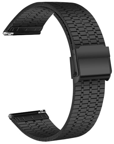 Bracelets de Montres pour Homme & Femme, Métal Bracelet de Montre pour Montre Connectée et Montre Traditionnelle, Bracelet Dégagement Rapide pour Smartwatch, 20mm/22mm (20 mm, Noir)