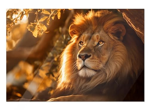 GRAZDesign Glasbild Löwe Nahaufnahme, Afrika Glasbilder Wandbilder aus Glas, Wanddeko Wohnzimmer, Küche, Flur, Büro - 80x50cm