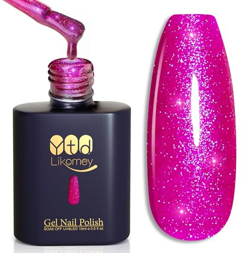 YTD Likomey Glitzer UV Gellack Nagellack Gel,15ml Heißer Rosa Glitter Soak Off Farbgel Nagelgel Maniküre Farbe Nail Gel Polish