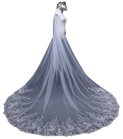 XIUWOUG 1Tier 3M Weiß/Elfenbein Langer Boden Kapelle Braut Hochzeit Schleier Einfacher Tüll Einschichtige Kapelle Länge Wunderschönes Braut Tüll Accessoire,Elfenbein