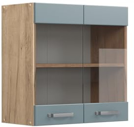 Vicco Küchenglasschrank R-Line, Blau-Grau, 60 cm | 2 Türen · 1 Einlegeboden · Tiefe – 31 cm · ✓ Frei kombinierbar · ✓ Alles im Blick