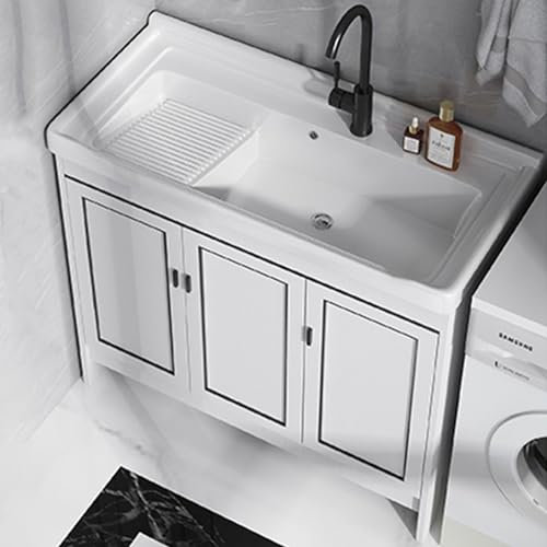 Spülbecken für eine Waschküche，keramik handwaschbecken spültisch，einzelbecken badezimmer waschbecken universalspüle，Wäschewanne Geeignet für Badezimmer, Waschküche, Balkon, Hotel (Color : White, Siz