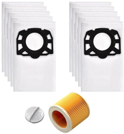 Dust Bag Filter Accessories Kit for Karcher WD2 Plus WD3 WD3P MV3 WD 3 Battery WD 3 Premium KWD1 KWD2 KWD3 Wet & Dry Vacuum Cleaner Replacement Parts (10 Dust Bags + 1 HEPA Filters)