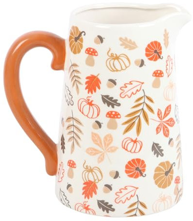 Something Different Wholesale Jarra rústica de cerámica otoñal: decoración de temporada con diseño de hojas y calabaza, perfecta para temas de cosecha, mejora tus flores de otoño