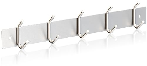 RICOO 1 x Wandgarderobe Metall Garderobenhaken MH028S-5 Hakenleiste 5 Edelstahl Haken zum Einhängen Garderobenhakenleiste Kleiderhaken Wand Handtuchhaken zum Bohren Garderobenleiste Metallhaken