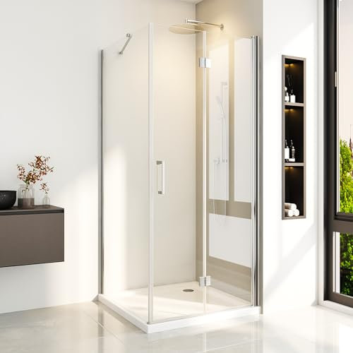 Duschkabine 70x75 cm 180°Falttür Duschabtrennung Eckeinstieg Duschwand Dusche mit Seitenwand aus 6mm ESG Sicherheitsglas,Höhe 195 cm(Ohne Duschtasse)