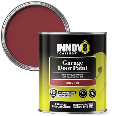 INNOV8 COATINGS GARAGE DOOR PAINT - 750 ml - DIY - NO PRIMER OR TOP COAT - SATIN - FAST DRY - EXTERIOR DOOR PAINT - Metal & uPVC - Ruby RED - Industrial Roller Shutters