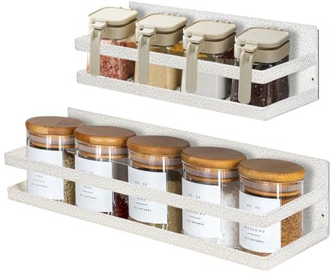 Uten Portaspezie magnetico, confezione da 2 mensole magnetiche resistenti, da parete, senza foratura, per armadietti, frigoriferi, salvaspazio, organizzazione della cucina, struttura bianca