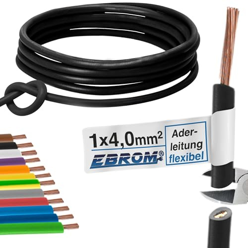 EBROM Aderleitung Einzelader flexibel H07V-K 4 mm² - SCHWARZ - 30 Meter | 4 mm2 - Litze, Schaltlitze, Einzelader flex, PVC Leitung, Verdrahtungsleitung, Schaltdraht, flexibles mehradriges Kabel