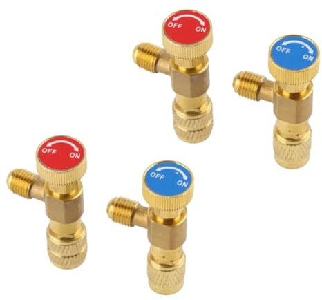 Beufee 4PCS Air Conditioning Valve, Refrigerant Valve R410A R22 Air Conditioning Refrigerant 1/4 Adapter Refrigerant Charging Valve for Home